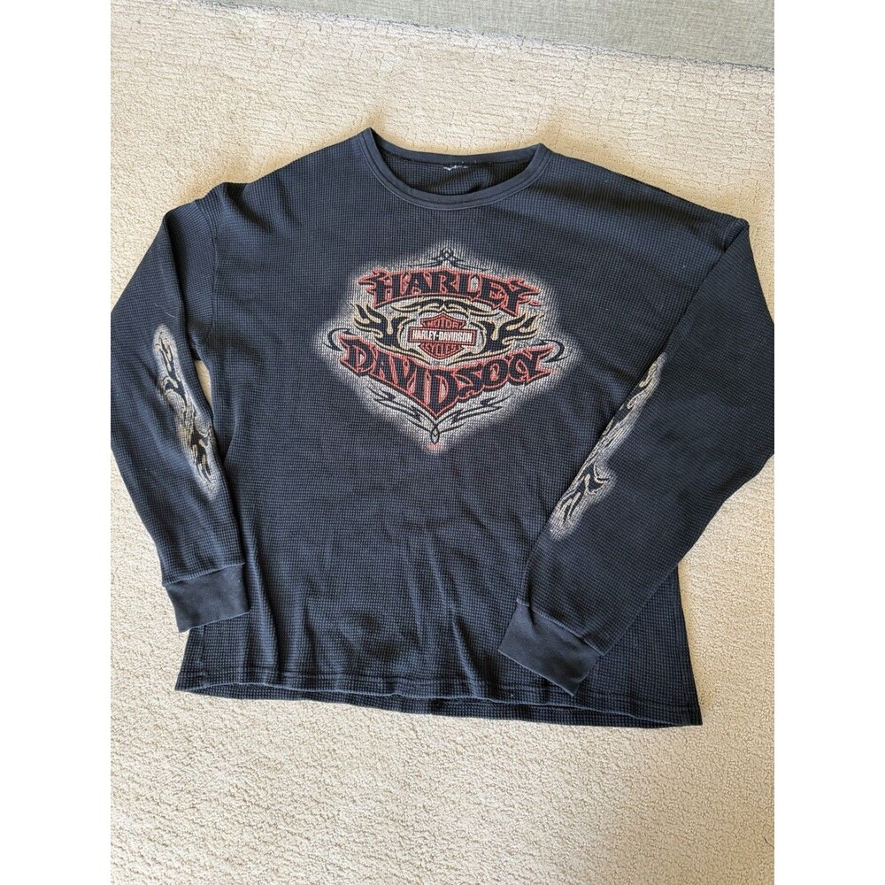Vintage Harley Davidson Long Sleeve Double Sided Thermal Waffle Shirt 2XL - WI